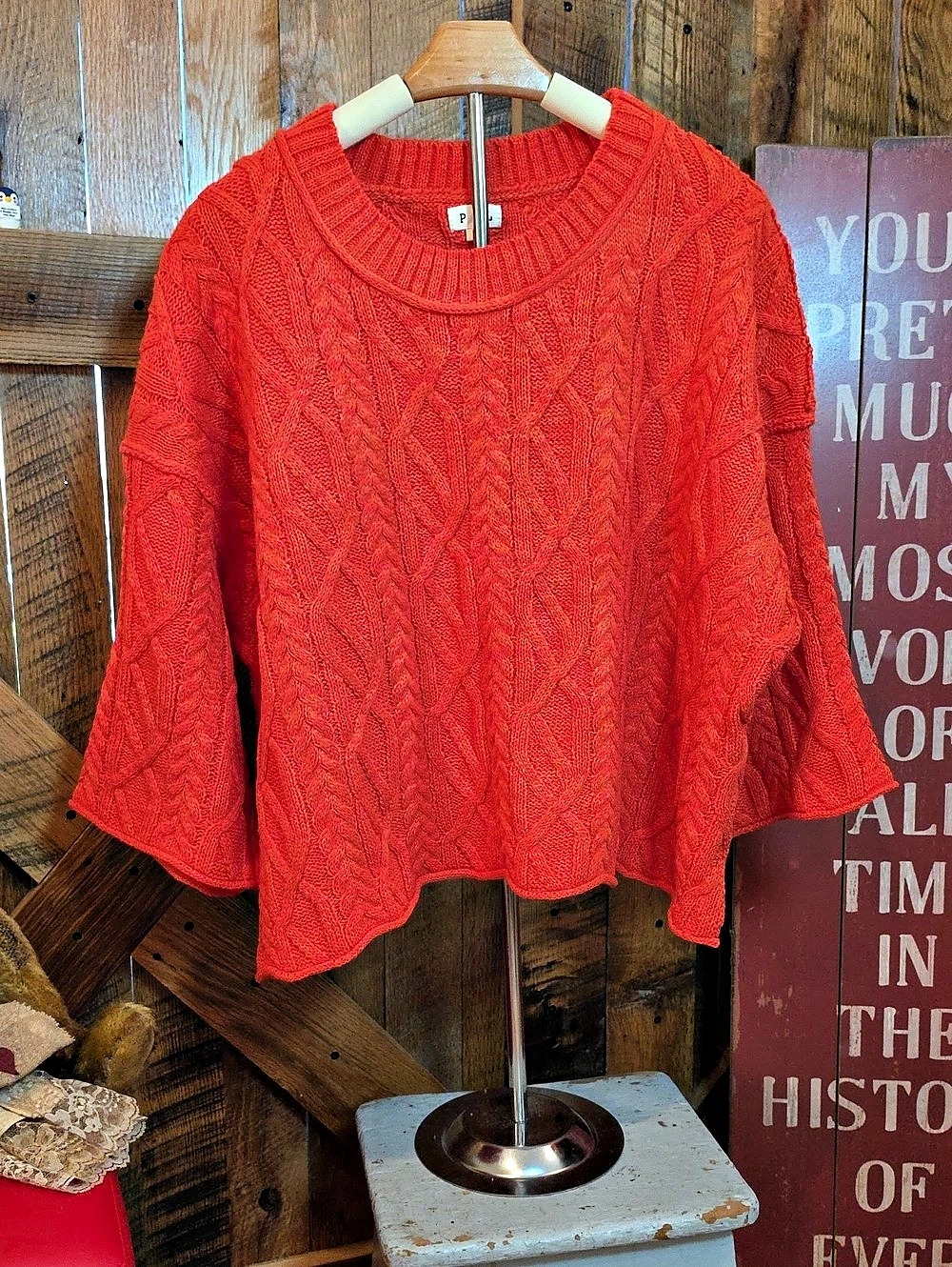 277p POL Cable Knit Sweater in Orange Red Size Small